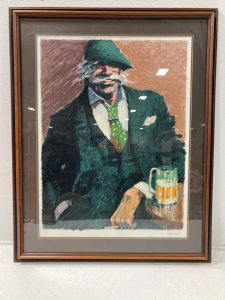 (1) Aldo Luongo “Afternoon Beer” Painting Wood Frame