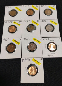 (10) Assorted Lincoln Pennies From 1975-P To 2022-D