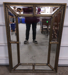 Large Beveled Mirror w/ Ornate Silver & Gold Frame