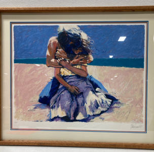 (1) Aldo Luongo “Young Lovers” Painting Wood Frame