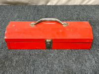 Red Metal Toolbox w/ Welding Goggles And Air Tools - 5