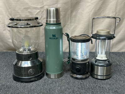 Vintage Stanley Thermos & (3) Lanterns