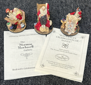 (3) The Norman Rockwell Gallery Collectible Hand Crafted Ornaments