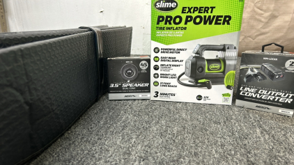 Expert Pro Power Tire Inflator, Line Output Converter, 3.5” Speaker Dual Cone Replacement, & Sunshade