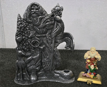 Saint Nick Metal Candle Holder, Santa Sticking Holder With Cast Iron Base