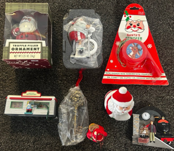 Christmas Ornaments Including, Santa Exercising, A Magic Key, Harry Potter And The Chamber Of Secrets, And More