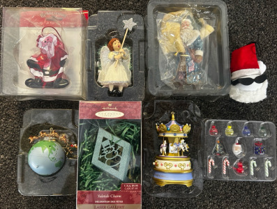 Christmas Ornaments, Including Carousel, Santa Going Around The World, Angel, And More