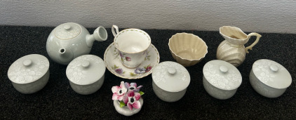 Vintage Floral Tea Pot Set, Vintage Seashell Cups, And Floral Set