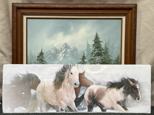 Framed Winter Painting by Micale. Elegant Custom Wood Frame and Horse Poster.