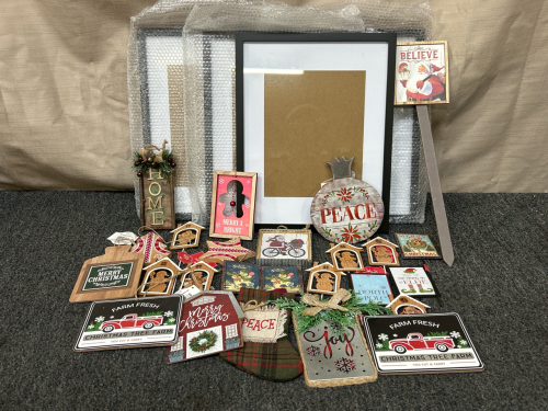 Holiday Decorations and (4) New Picture Frames (11x14)