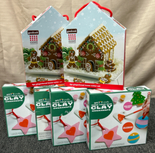 (4) Clay Ornament Kits And (2) Goodcook Gingerbread House Cutter Sets