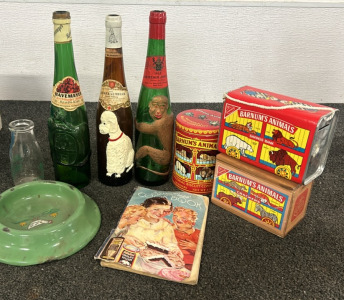 Barnum’s Animals Tins & Recipes, Vintage wine Bottles, Cookbook, & More!