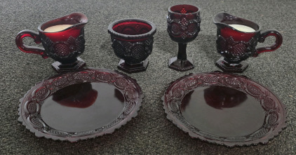 1876 Cape Cod Collection Creamer Bowls With Candles, Wine Goblet, (2) Plates, Sugar Bowl