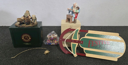 Santa & Friends, Porcelain Santa Figure, Weighted Display Fireplace, Mini Festive Flyer