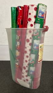 Storage Container Full of Christmas Wrapping Paper