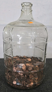 Large Glass Jar Of Pennies- Unknown Quantity