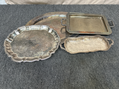 (4) Silver Toned Serving Trays