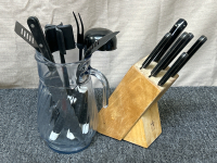 Kitchen Foods: Knife Block and Knives, Glass Serving Tray, Oster Hand Mixer, Rolling Pin and More - 3