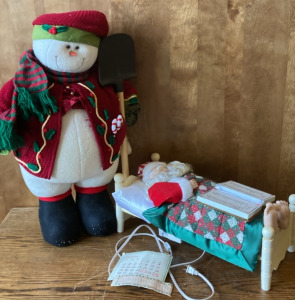 Vintage Sleeping Santa & Lg. Snowman