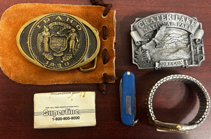 Vintage Belt Bucks, Mini Knife, And Watch