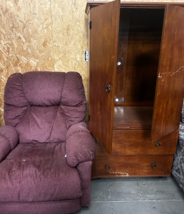 Purple Recliner, And Old TV Stand Hutch