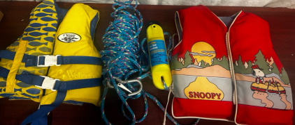 Vintage Snoopy LifeJakcet, Blue And Yellow LifeJacket And Ski Tow Harness