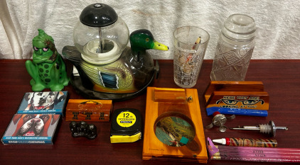 Duck Gumball Machine, Frog Staue, Glass Jar Container, And More