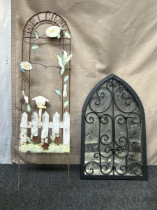 Garden Decor: Mirror Candle Holder, Metal Dog, Standing Crane and Welcome Decor