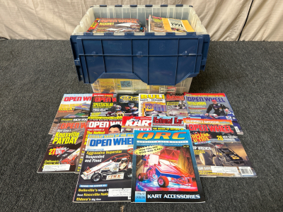 Tote With Large Assortment of Racing Magazines