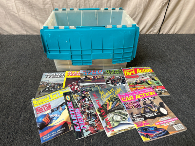 Tote With Large Assortment of Racing Magazines