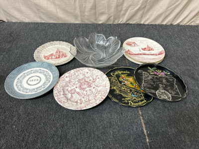 Collectible Plates And Glass Flower Bowl