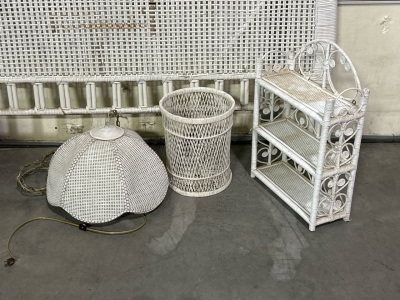 Wicker Set: Headboard, Mirror, Trash Can, Stool, Lamp and More