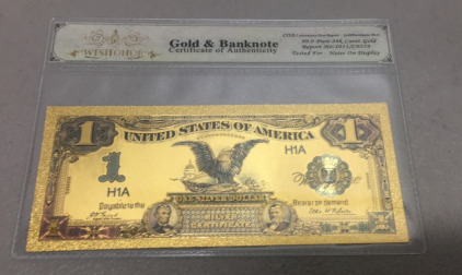 (1) 1899 Silver Certificate 24k Gold Flake $1 Bill Banknote