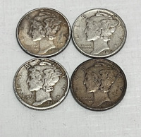 (4) Mercury Silver Dimes Dated 1941 To 1945