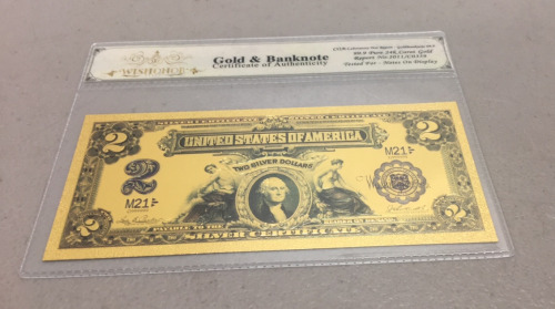 (1) 24k Gold Flaked M21 $2 Bill Banknote W/ Coa