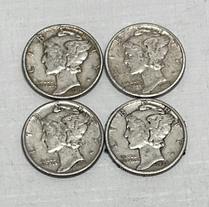 (4) Mercury Silver Dimes Dated 1938 To 1944