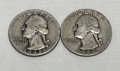 (2) Washington Silver Quarters Dated 1942 And 1943