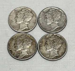 (4) Mercury Silver Dimes Dated 1934 And 1943