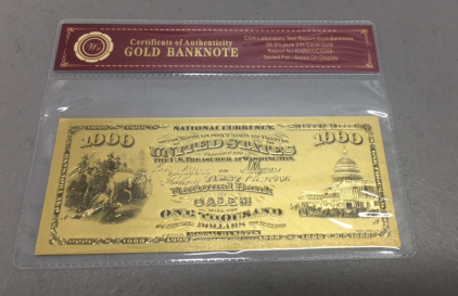 (1) 24k Gold Flaked $1000 Banknote W/ Coa