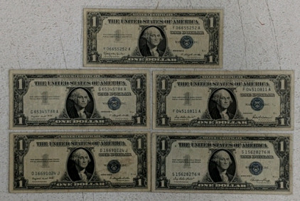 (5) Silver Certificate $1 Bills - 1935 & 1957