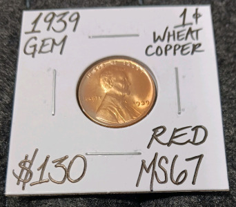 1939 Wheat Copper Penny (Gem Red MS67)