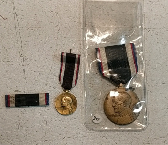 (3) Vintage Military Items - (1) General John J Pershing Medal (1) US Army Occupation of Germany Medal (1) Ribbon Bar Pin