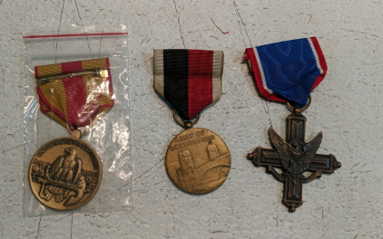 (3) Vintage Military Medals - (1) USMC For Service Expeditions Medal Set (1) 1945 Army of Occupation Medal (1) Valor Cross Medal