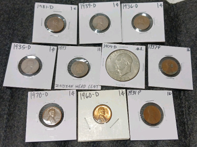 Liberty Dollar, Indian Head Cent, (8) Pennies (Year And Mint In Photos)