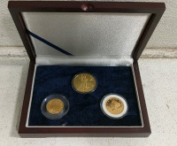 (3) Gold Coin Set w/ 1870, 1929, and 1933 Dates in Display Case [Replicas]