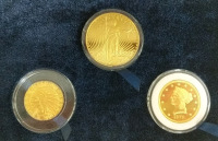 (3) Gold Coin Set w/ 1870, 1929, and 1933 Dates in Display Case [Replicas] - 2