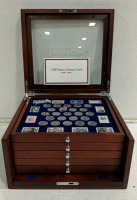 (1) 100 Years of Lincoln Coins Display Set w/ Stamps and Description Cards in Wooden Case - 6