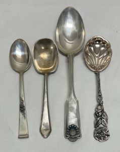 (3) Sterling Silver Spoons And One Ornate Silver Toned Spoon