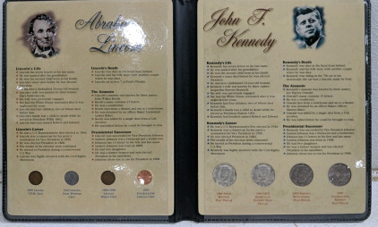 (1) Abraham Lincoln and John F Kennedy Coin Collection (1) Vintage Stamps & Postcards