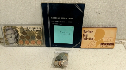 (3) Coin Collectibles - Lincoln Penny Set Wartime Collection w/ Foreign Coins